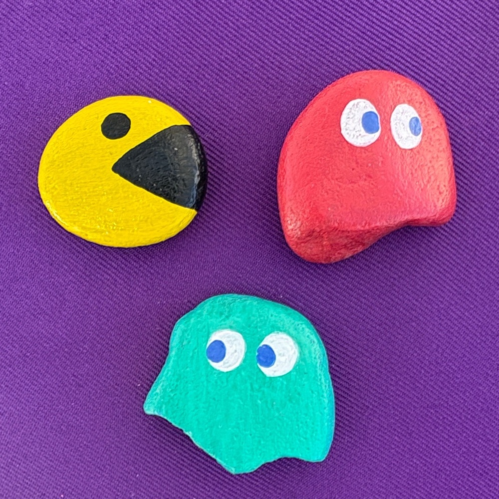 Pac-Man Hand-Painted Stones - Set of 3